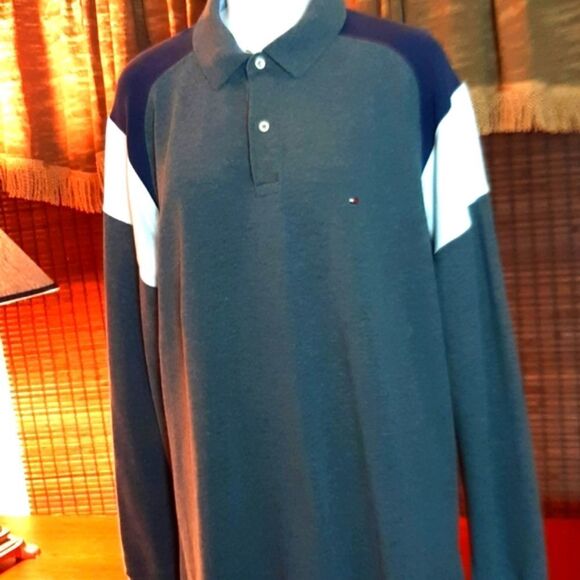 MEN’S TOMMY Hilfiger‎ Gray&Blue Cotton  Long sleeveXL - Picture 3 of 8